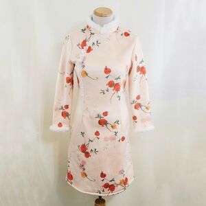 Winter Qipao Cheongsam dress peach pomegranate fur fleece size Medium